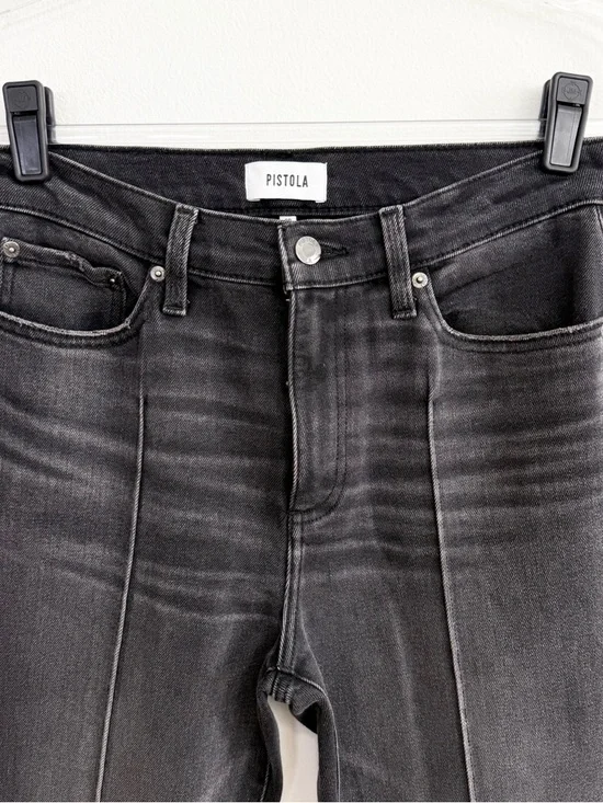 Pistola Lennon Pintuck High Rise Crop Flare Jeans Black Gray Wash Size 28 - Picture 3 of 6